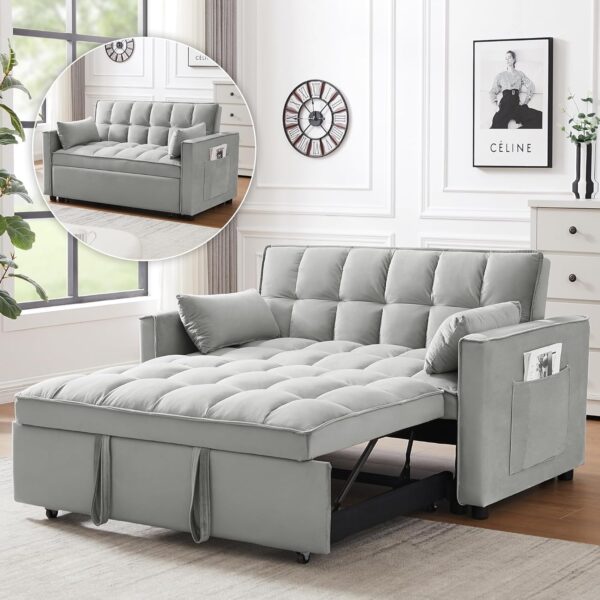 3 in 1 Convertible Sleeper Sofa Bed, Futon Couches for Living Room with Side Pocket